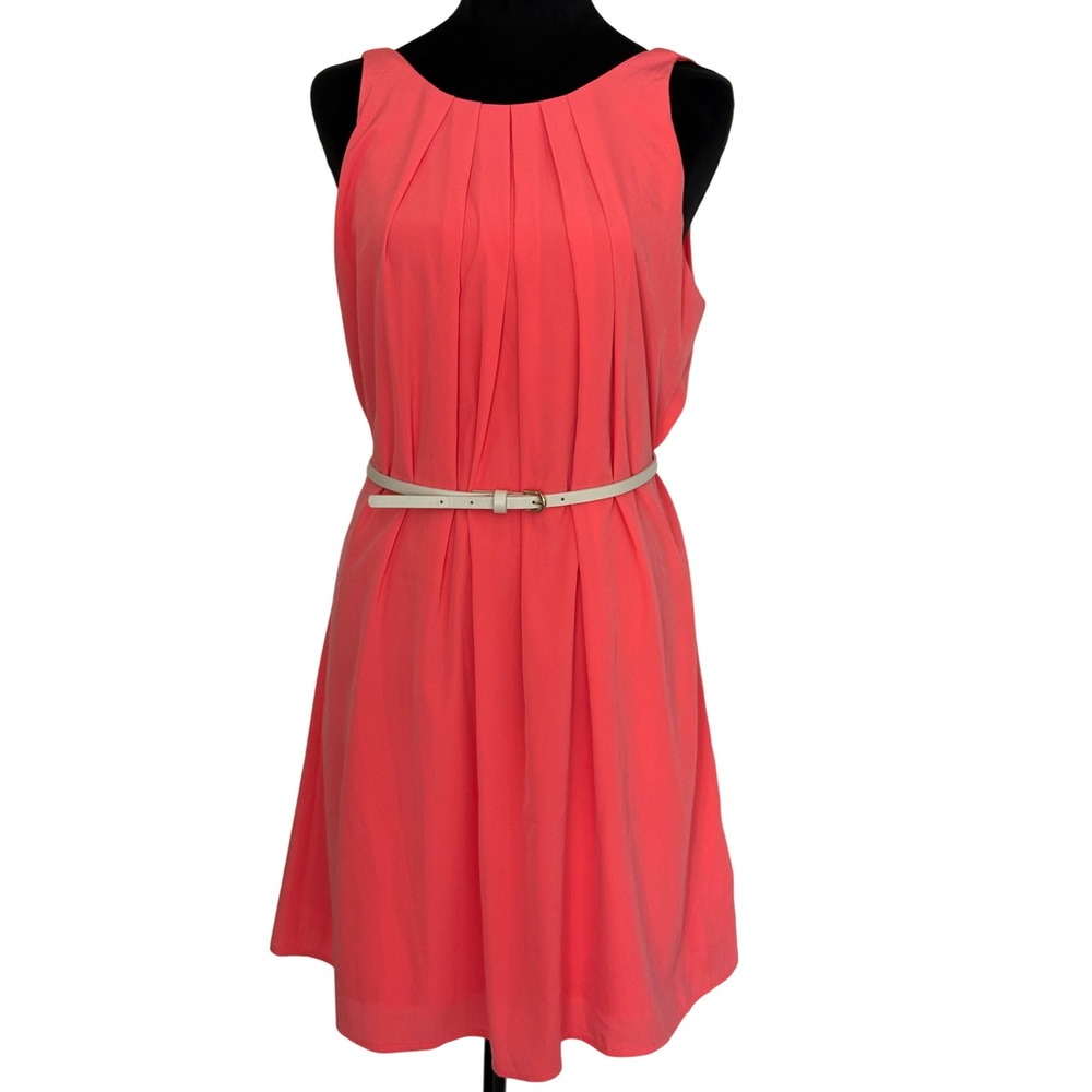 Pink Owl‎ Apparel Coral Pleated Sheath Dress with Belt Size M Casual Cocktail